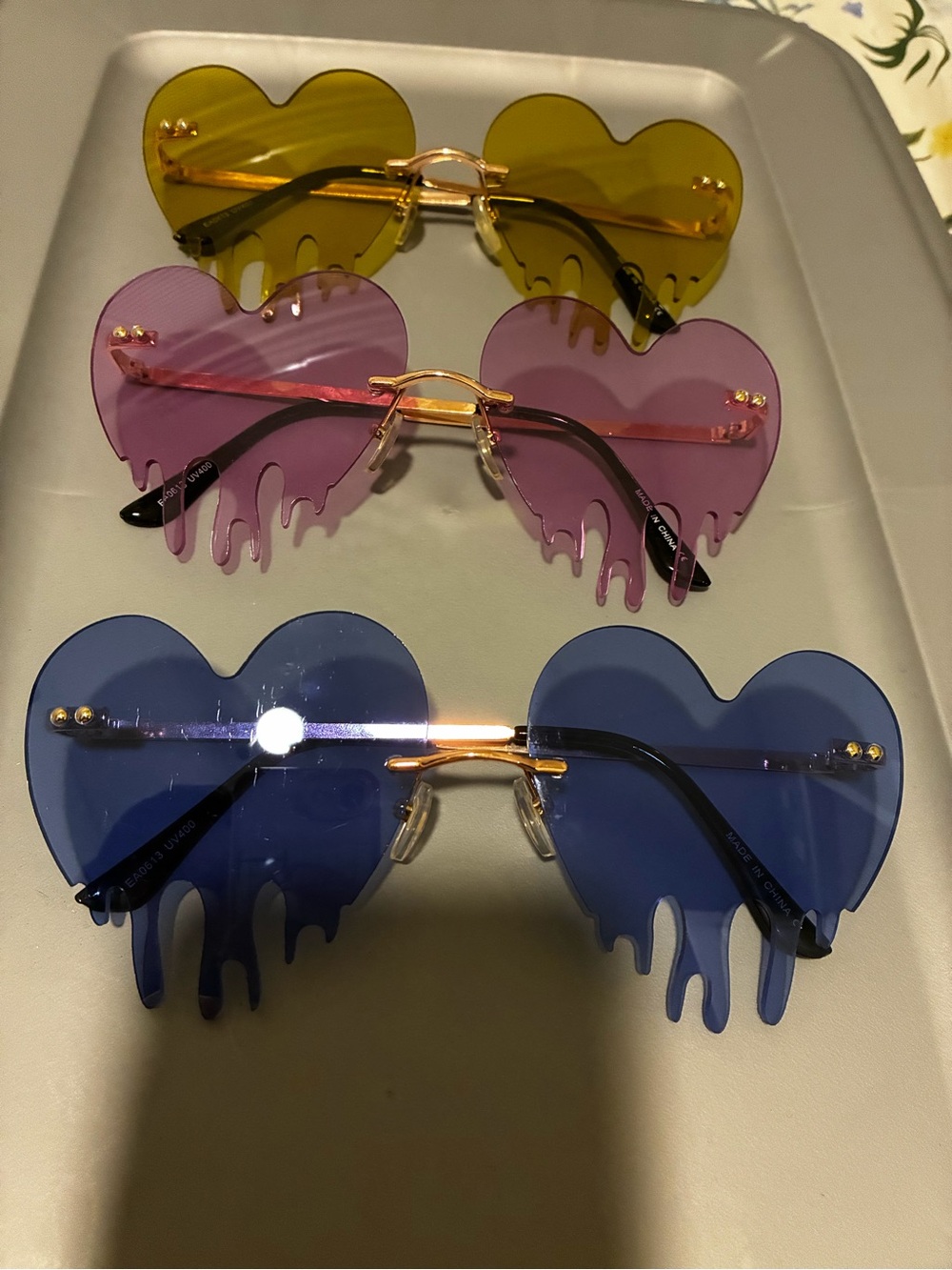 3 Heart-Shape Drip Rimless Sunglasses - Blue
